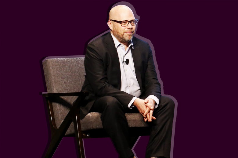 Photo illustration: New Yorker staff writer Adam Davidson against a colorized background.